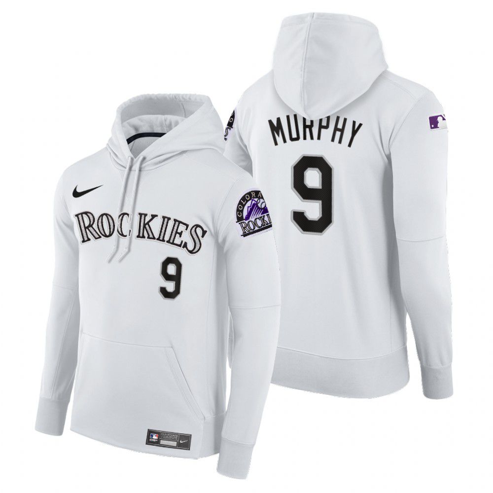 Cheap Men Colorado Rockies 9 Murphy white home hoodie 2021 MLB Nike Jerseys